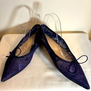 ZARA COLLECTION Sz 40 Pointy Ballet Flats Sheer Lace Tiny Bow Shoes